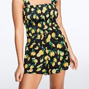 PINK Lemon Printed Black Smocked Short